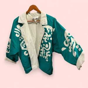 Vintage 80’s-90’s magical aqua swirl quilted oversized jacket blazer mermaid